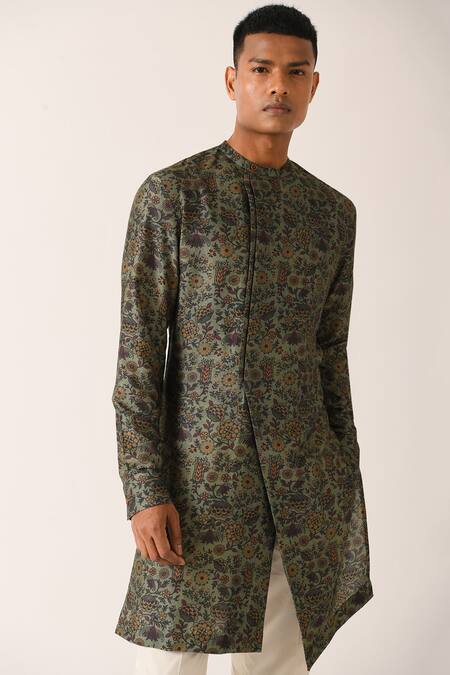 Dhruv Vaish_White Cotton Silk Printed Kurta Set_Online_at_Aza_Fashions