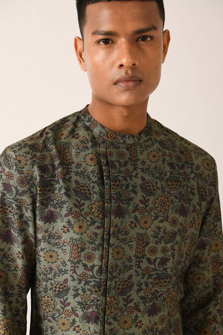 Buy_Dhruv Vaish_White Cotton Silk Printed Kurta Set_Online_at_Aza_Fashions