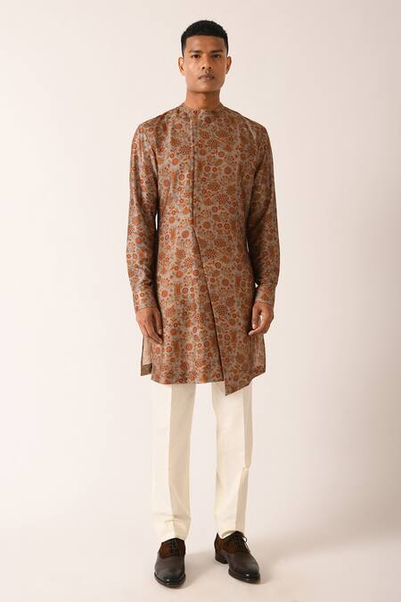 Dhruv Vaish_White Cotton Silk Printed Kurta Set_Online_at_Aza_Fashions