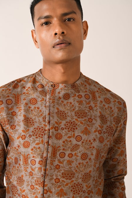 Buy_Dhruv Vaish_White Cotton Silk Printed Kurta Set_Online_at_Aza_Fashions