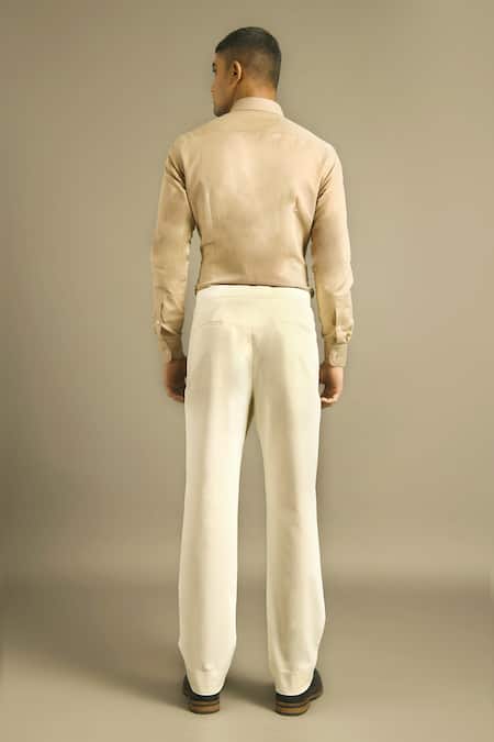 Shop_Dhruv Vaish_Beige Cotton Trousers _at_Aza_Fashions