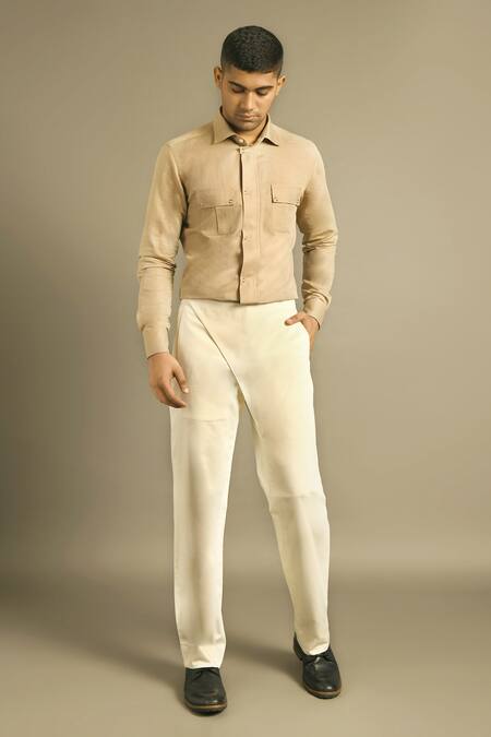 Dhruv Vaish_Beige Cotton Trousers _Online_at_Aza_Fashions