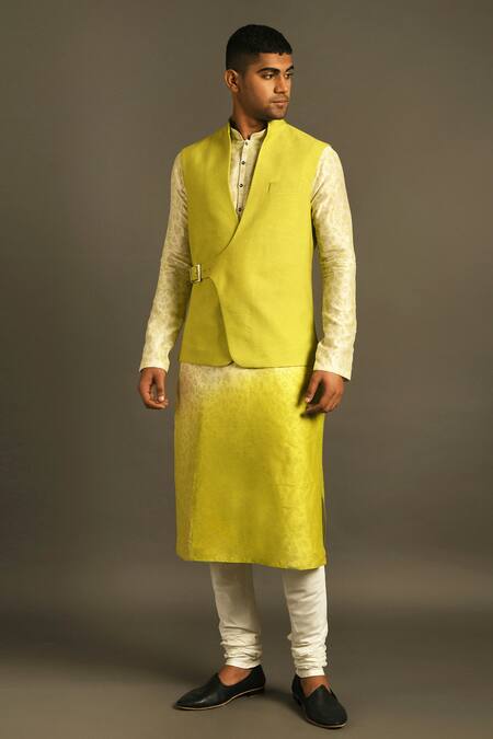 Dhruv Vaish Green Cotton Silk Overlap Bundi Online at Aza Fashions Dhruv Vaish_Green Cotton Silk Overlap Bundi _Online_at_Aza_Fashions