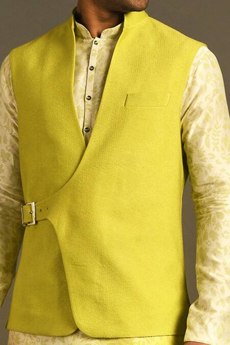 Dhruv Vaish Green Cotton Silk Overlap Bundi at Aza Fashions Dhruv Vaish_Green Cotton Silk Overlap Bundi _at_Aza_Fashions