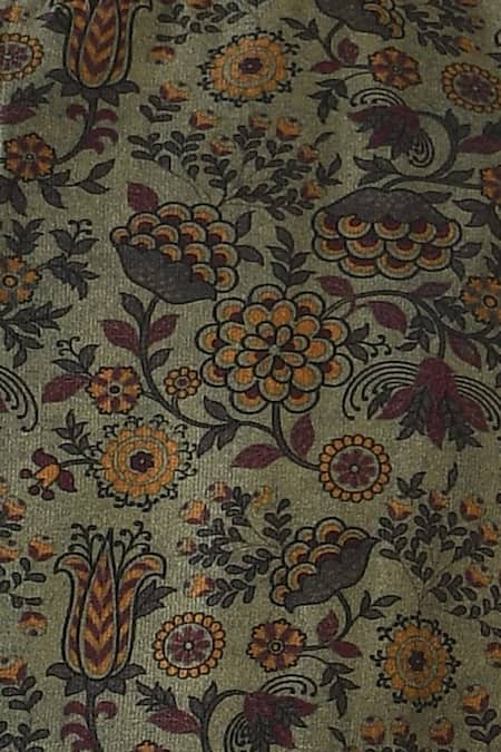 Buy_Dhruv Vaish_Green Cotton Silk Printed Bundi _Online_at_Aza_Fashions
