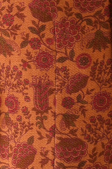 Dhruv Vaish_Orange Cotton Silk Printed Bundi  _at_Aza_Fashions