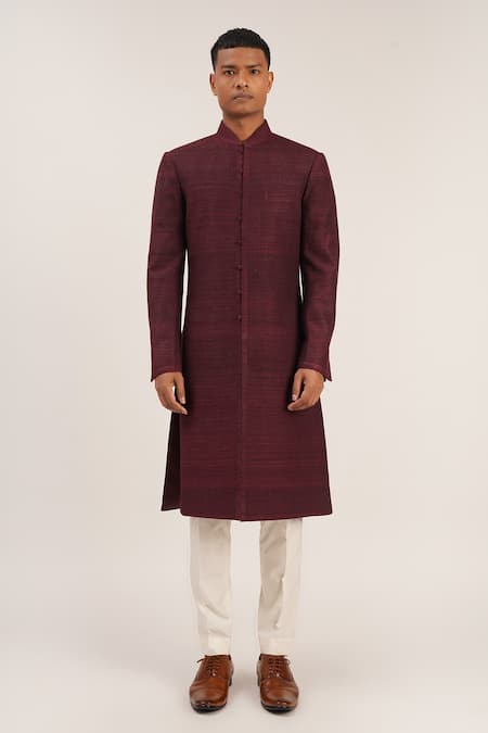 Dhruv Vaish Raw Silk Sherwani Set 