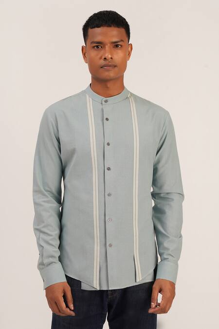 Dhruv Vaish_Blue Handloom Cotton Shirt_Online_at_Aza_Fashions
