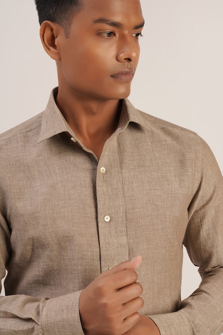 Dhruv Vaish_Grey Handloom Cotton Shirt_Online_at_Aza_Fashions