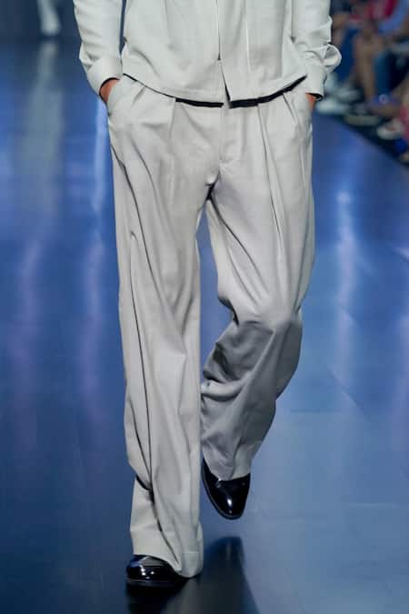 Dhruv Vaish_Grey Terrycloth Flared Terriwool Trouser_Online_at_Aza_Fashions