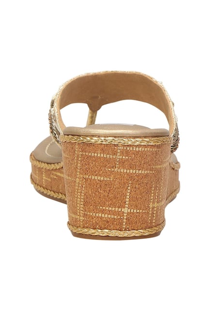 Fuchsia by aashaka mehta_Beige Embroidery Resham Wedges _Online_at_Aza_Fashions