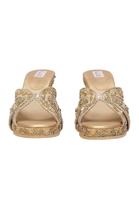 Shop_Fuchsia_Gold Embroidery Floral Wedges _Online_at_Aza_Fashions