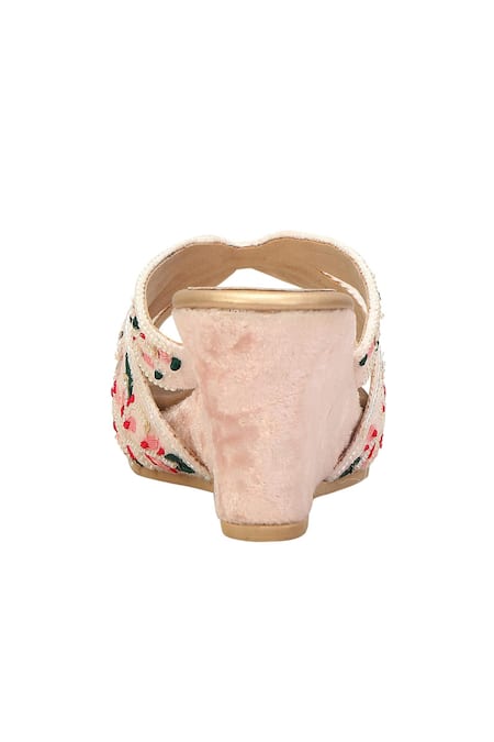 Fuchsia by aashaka mehta_Pink Embroidery, Beads Falling Flower Embellished Wedges _Online_at_Aza_Fashions