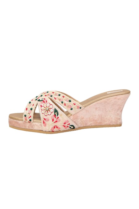 Buy_Fuchsia by aashaka mehta_Pink Embroidery, Beads Falling Flower Embellished Wedges _Online_at_Aza_Fashions