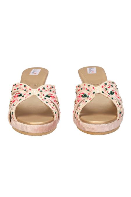 Shop_Fuchsia by aashaka mehta_Pink Embroidery, Beads Falling Flower Embellished Wedges _Online_at_Aza_Fashions