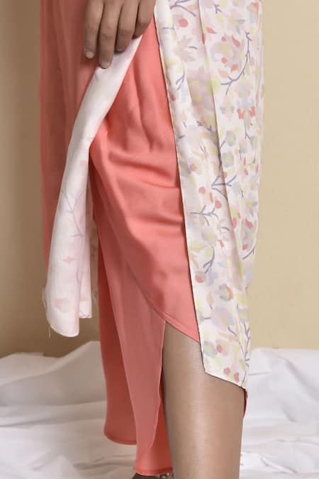 Buy_Kanika Sharma_Pink Kurta Kota Pant Modal V Neck Floral Printed Set _Online_at_Aza_Fashions