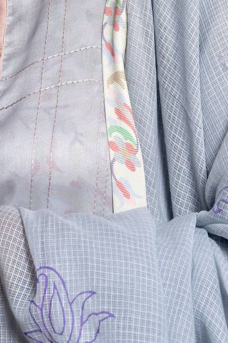 Kanika Sharma_Blue Kurta And Pant Chanderi Inner Modal Dupatta Kota Kurta Band Collar Set _at_Aza_Fashions