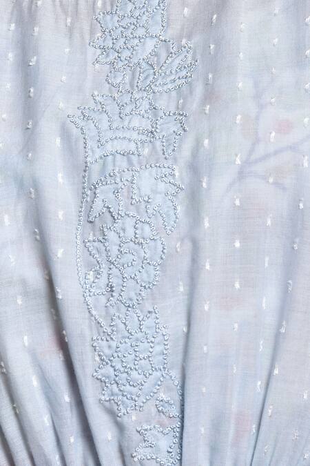 Kanika Sharma_Blue Inner And Pant Modal Kurta Kota Kurta Round Embroidered Set _at_Aza_Fashions