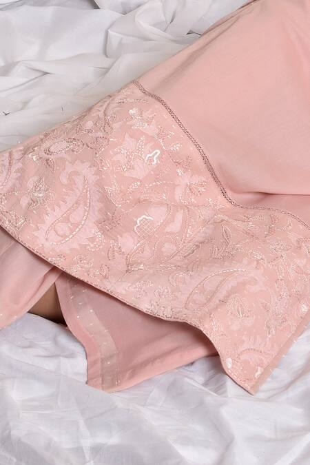 Shop_Kanika Sharma_Pink Cotton Band Collar Embroidered Kurta Palazzo Set _Online_at_Aza_Fashions