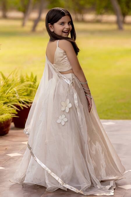 Shop Panchhi By Kanupriya Tibrewala Off White , Satin, Net Sequins, Chandni Embellished Blouse Lehenga Set at Aza Fashions Shop_Panchhi By Kanupriya Tibrewala_Off White , Satin, Net Sequins, Chandni Embellished Blouse Lehenga Set_at_Aza_Fashions