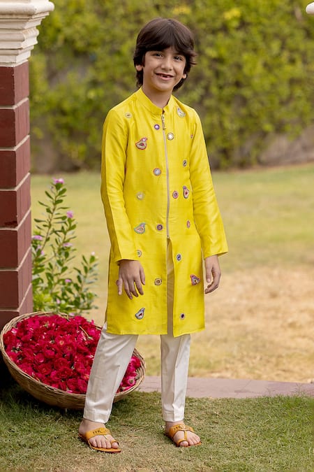 Panchhi by Kanupriya Tibrewala Green Kurta Silk Blend Embroidered Mirror And Bead Work Jugnu Jacket Set 