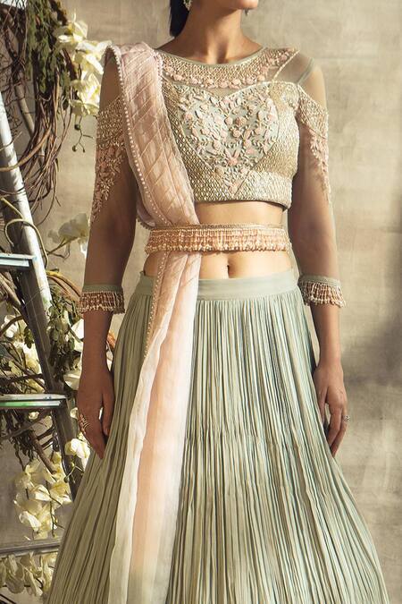 Rachit Khanna_Grey Organza, Georgette Round Embroidered Bridal Lehenga Set_Online_at_Aza_Fashions