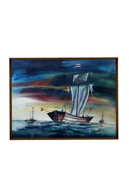 The Art House_Multi Color Canvas Handmade Abstract Ship Painting_Online_at_Aza_Fashions