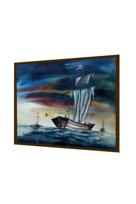 Buy_The Art House_Multi Color Canvas Handmade Abstract Ship Painting_Online_at_Aza_Fashions