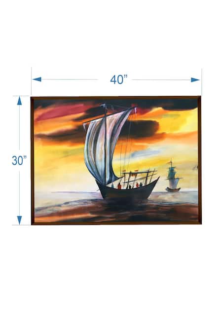 Shop_The Art House_Multi Color Canvas Handmade Abstract Ship Painting_Online_at_Aza_Fashions
