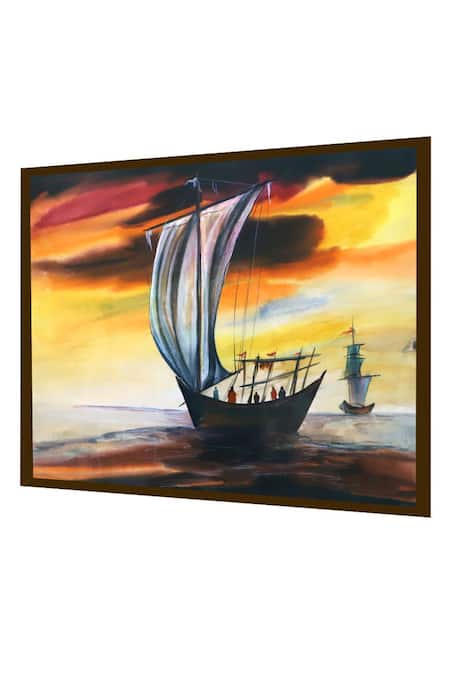 The Art House_Multi Color Canvas Handmade Abstract Ship Painting_Online_at_Aza_Fashions
