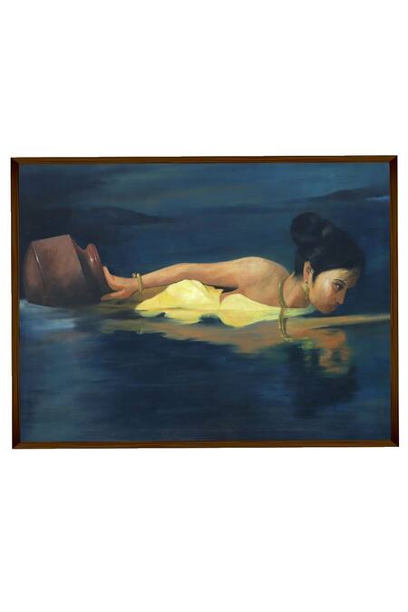 The Art House_Multi Color Canvas Digital Print Lady Portrait Painting_Online_at_Aza_Fashions