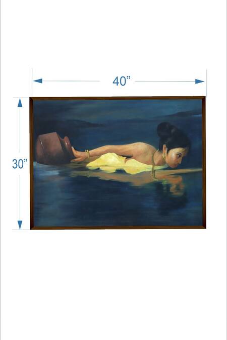 Shop_The Art House_Multi Color Canvas Digital Print Lady Portrait Painting_Online_at_Aza_Fashions