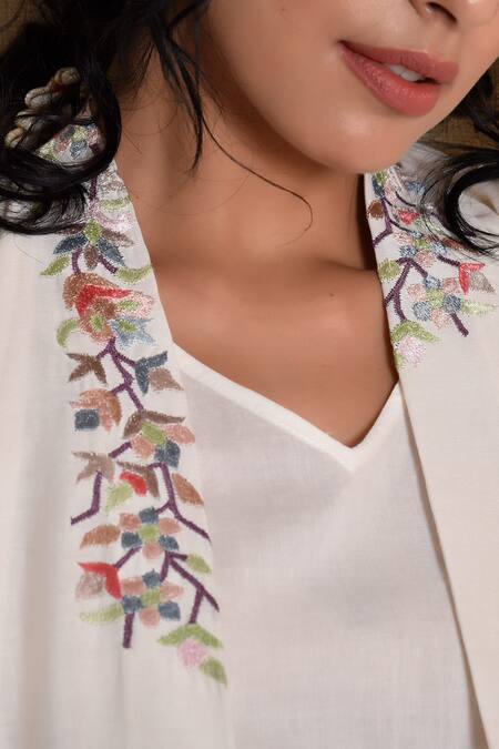 Buy_Kanika Sharma_White Cotton Dress V Neck A-line Midi With Jacket _Online_at_Aza_Fashions