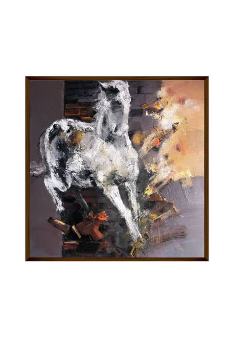 The Art House_Multi Color Canvas Handmade Abstract Horse Painting_Online_at_Aza_Fashions