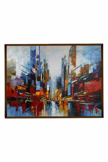 The Art House_Multi Color Canvas Digital Print City Abstract Painting_Online_at_Aza_Fashions