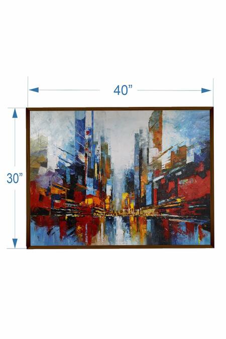 Buy_The Art House_Multi Color Canvas Digital Print City Abstract Painting_Online_at_Aza_Fashions