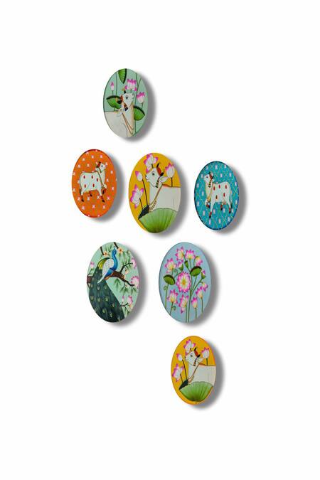 Buy_The Art House_Multi Color Canvas Handmade Pichwai Painting Set Of 7_Online_at_Aza_Fashions