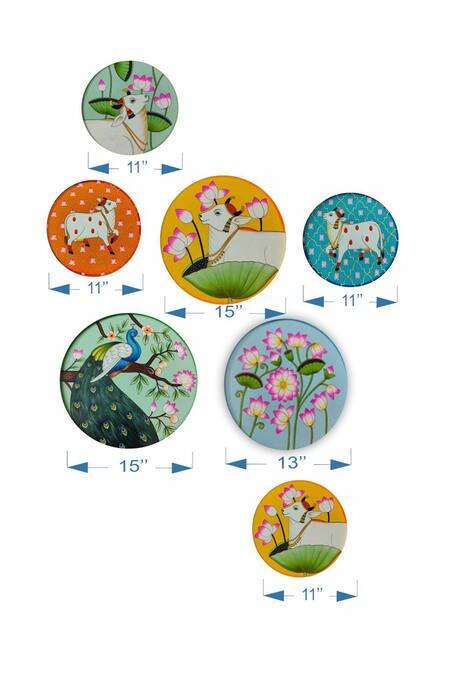 Shop_The Art House_Multi Color Canvas Handmade Pichwai Painting Set Of 7_Online_at_Aza_Fashions