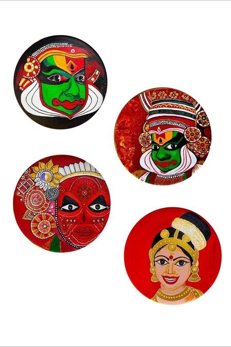 The Art House_Multi Color Canvas Digital Print Kathakali Painting Set Of 4_Online_at_Aza_Fashions