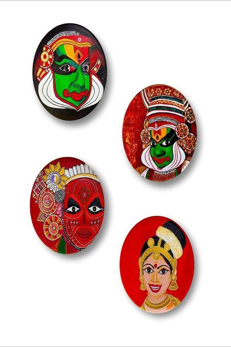 Shop_The Art House_Multi Color Canvas Digital Print Kathakali Painting Set Of 4_Online_at_Aza_Fashions