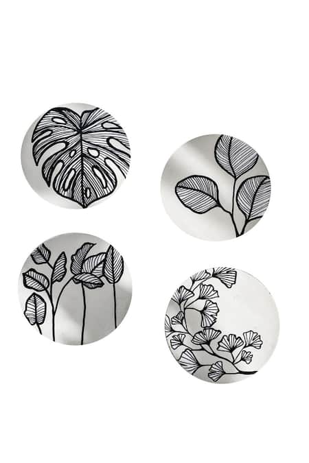 The Art House_Multi Color Canvas Digital Print Leaf Painting Set Of 4_Online_at_Aza_Fashions