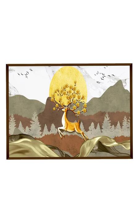 The Art House_Multi Color Canvas Digital Print Deer Abstract Painting_Online_at_Aza_Fashions