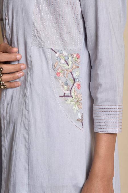 Kanika Sharma_Blue Inner Doby  Jacket Modal Pant Flared Set With Long _at_Aza_Fashions