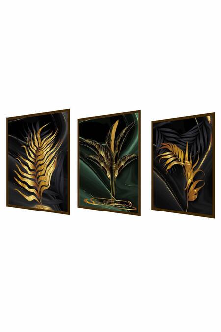 Buy_The Art House_Multi Color Canvas Handmade Abstract Leaf Painting Set Of 3_Online_at_Aza_Fashions