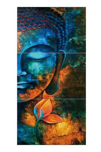 The Art House_Multi Color Canvas Handmade Abstract Buddha Portrait Painting Set Of 3_Online_at_Aza_Fashions