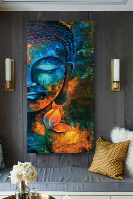 The Art House Multi Color Canvas Digital Print Sleeping Buddha Paintings Set Of 3 