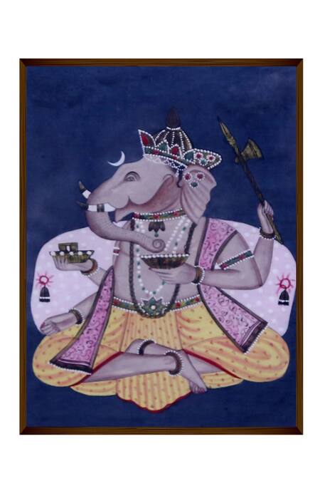 The Art House_Multi Color Canvas Digital Print Abstract Lord Ganesha Painting_Online_at_Aza_Fashions