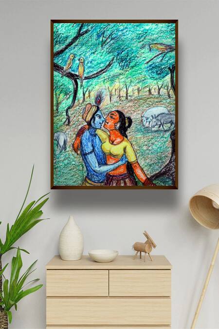 The Art House Multi Color Canvas Digital Print Radha Krishna Painting