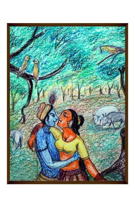 The Art House_Multi Color Canvas Digital Print Radha Krishna Painting_Online_at_Aza_Fashions