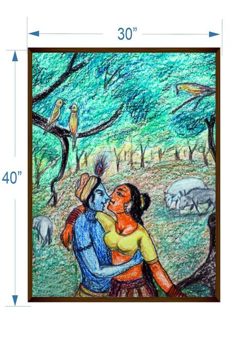 Shop_The Art House_Multi Color Canvas Digital Print Radha Krishna Painting_Online_at_Aza_Fashions